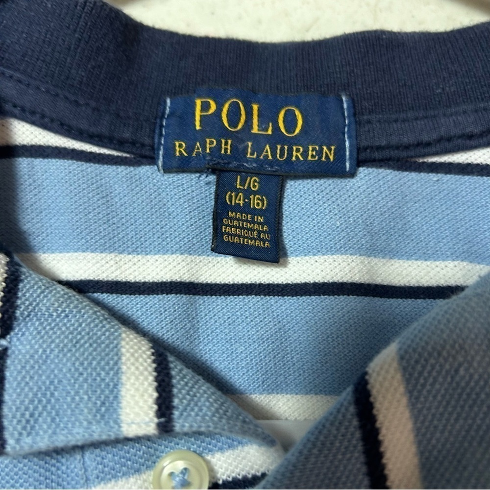 Polo Ralph Lauren Blue Striped Crest Big Pony Sz boys L (14/16) - Picture 3 of 7
